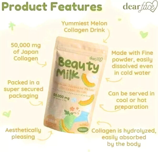 Beauty Milk Premium Japanese Melon Collagen Drink 180g 10 sachets x18g - Image 2