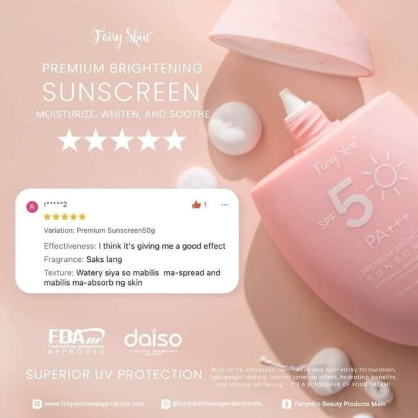 Fairy Skin SPF 5 PA +++ Face Premium Brightening Sunscreen Cream 50g - Image 8