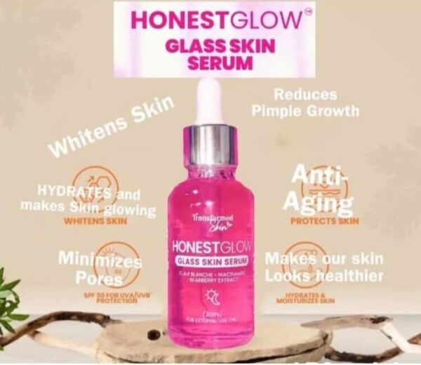 HonestGlow Glass Skin Facial Serum For Brightening  & Whitening 30ml - Image 3